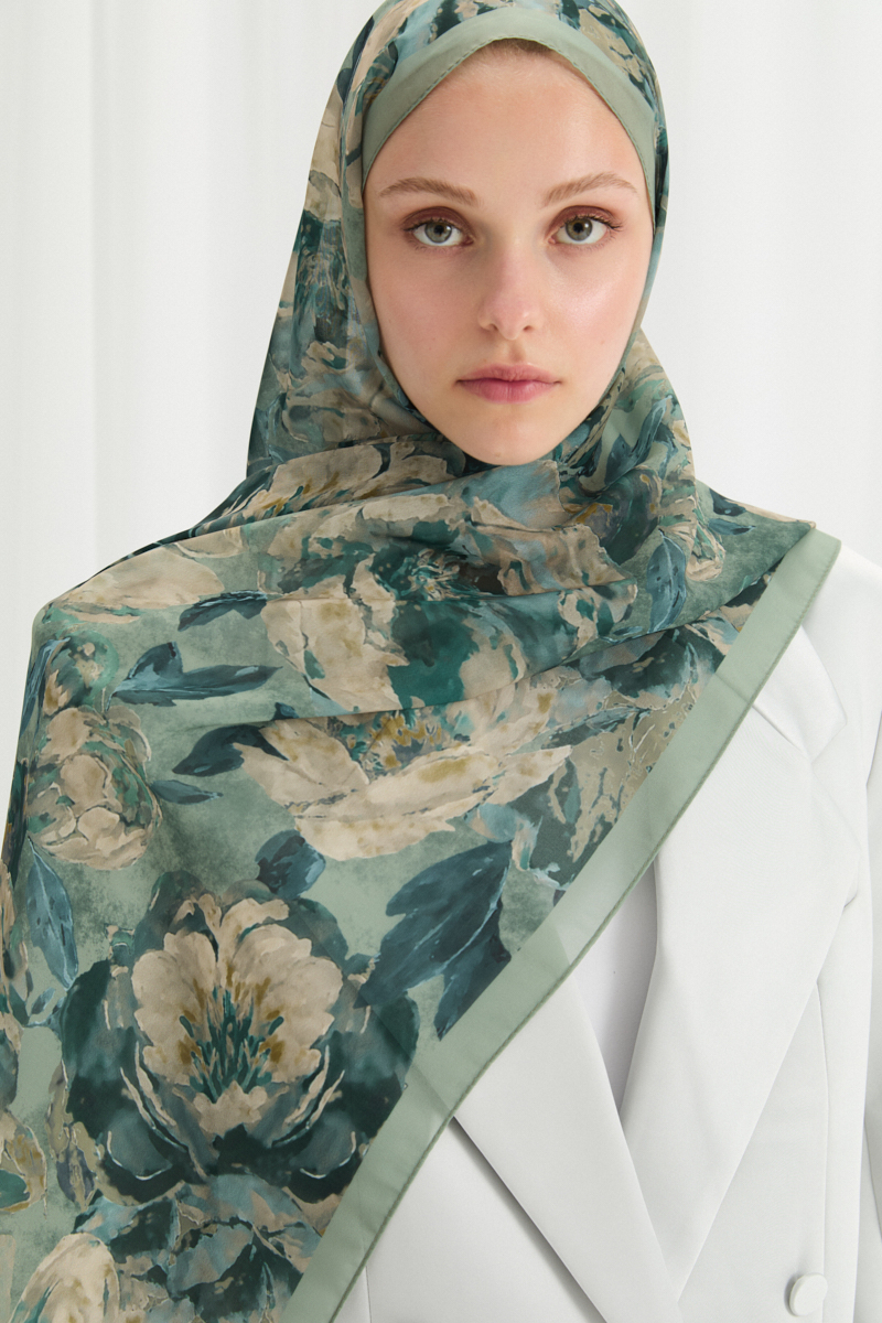 Aura İpek Krep Şal - Mint - 2