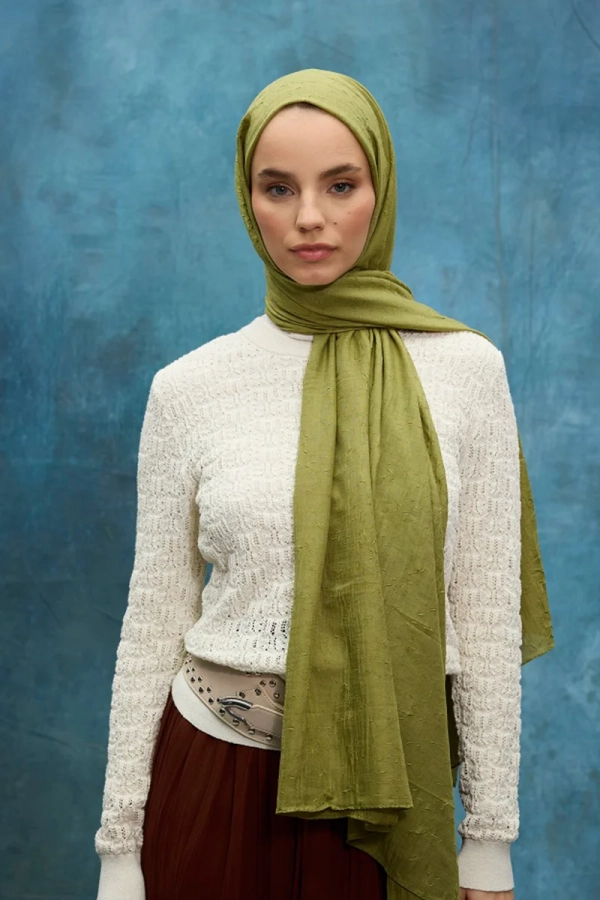 Bambu Kraş Şal - Yağ Yeşili - 1