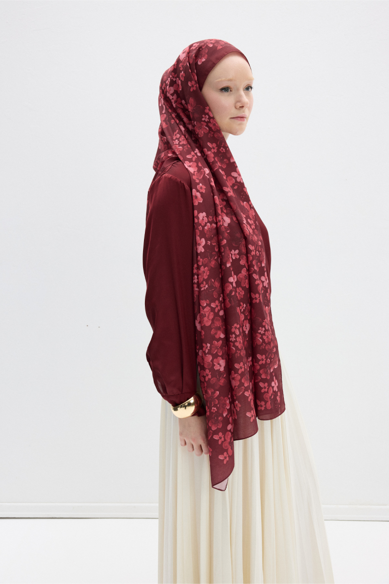 Blom Desen Soft Şal - Bordo - 2