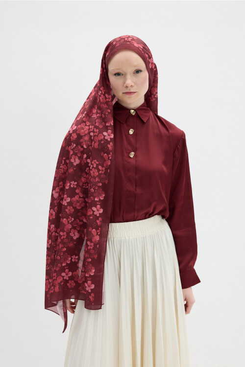 Blom Desen Soft Şal - Bordo 