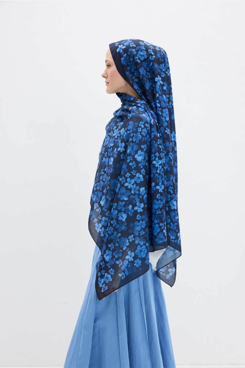 Blom Desen Soft Şal - Lacivert - 3