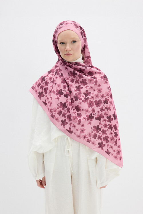 Blom Desen Soft Şal - Pembe 