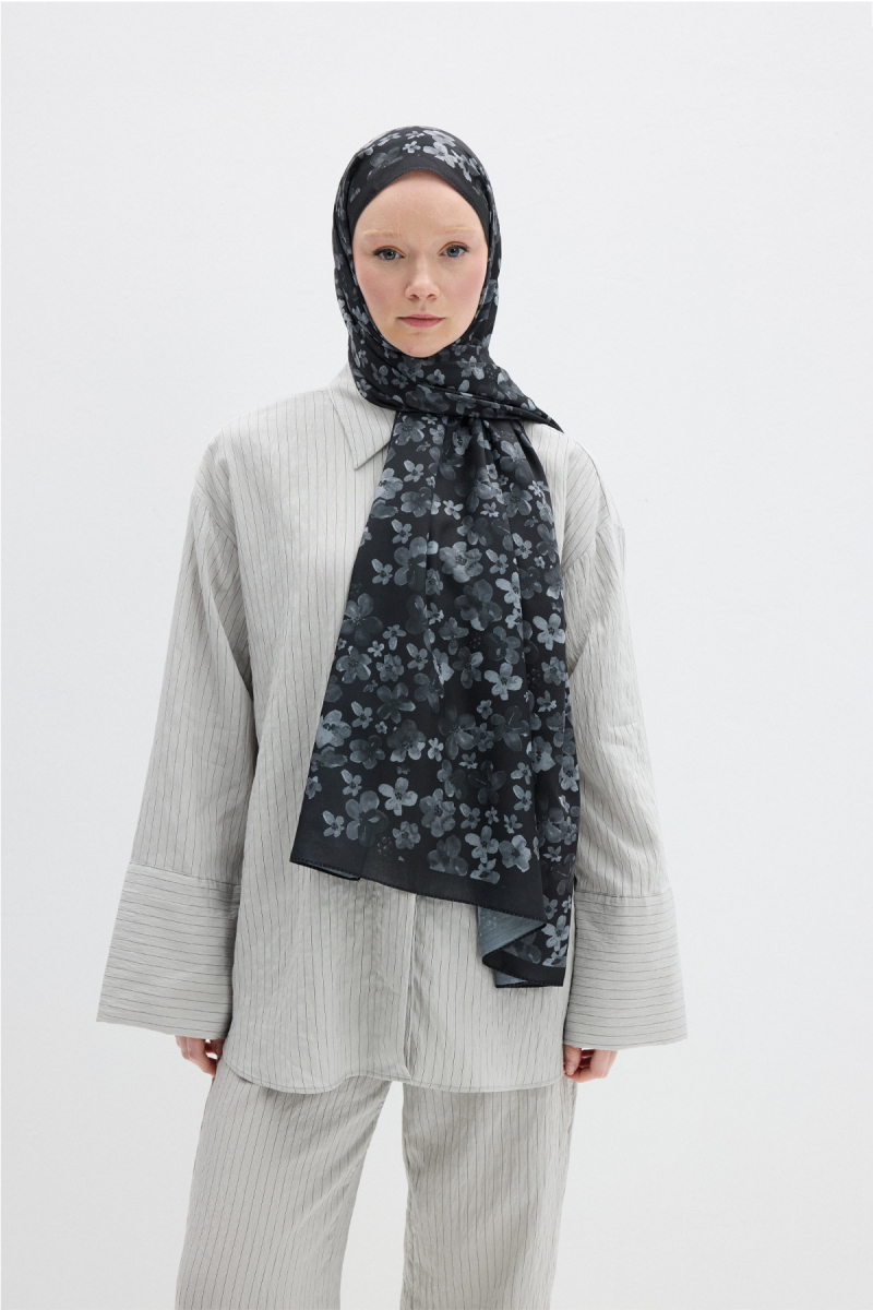 Blom Desen Soft Şal - Siyah - 1