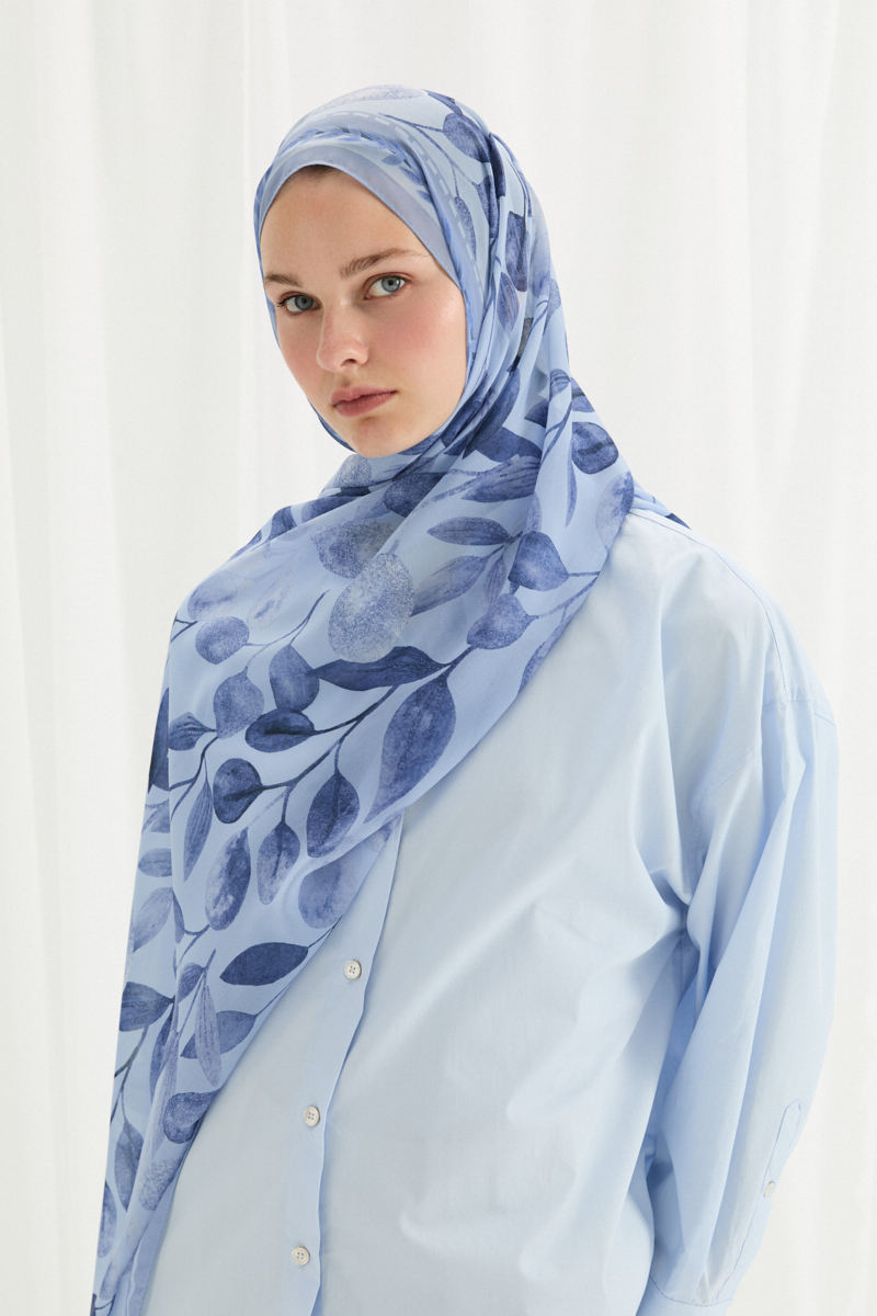 Camellia İpek Krep Şal - İndigo - 2
