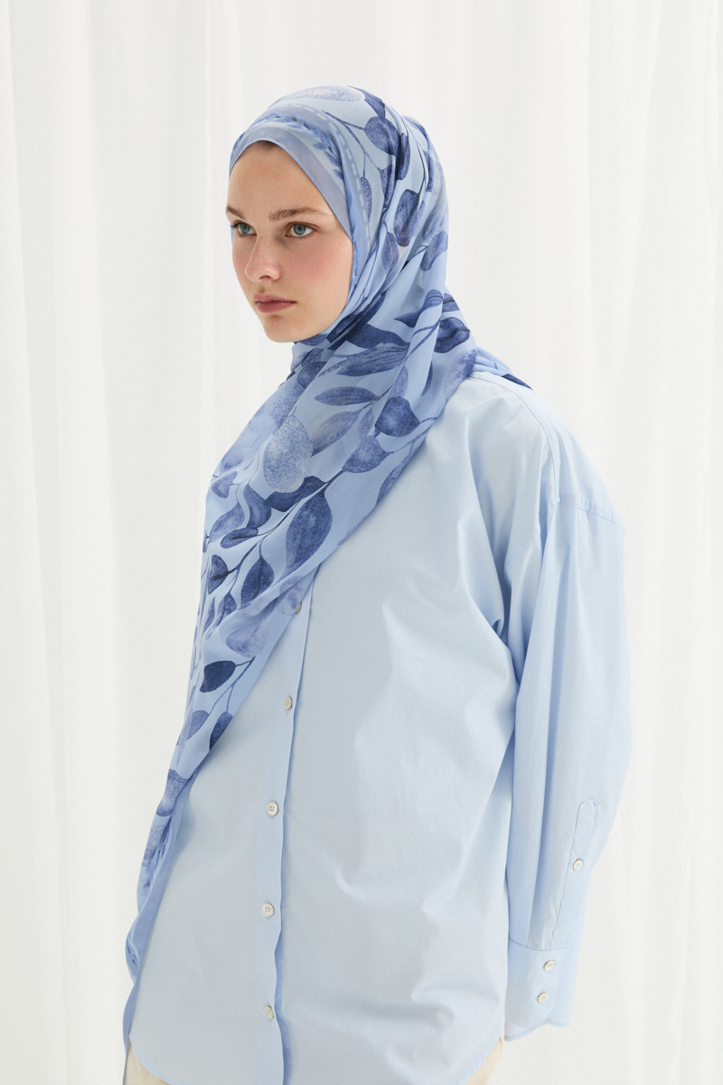 Camellia İpek Krep Şal - İndigo - 3