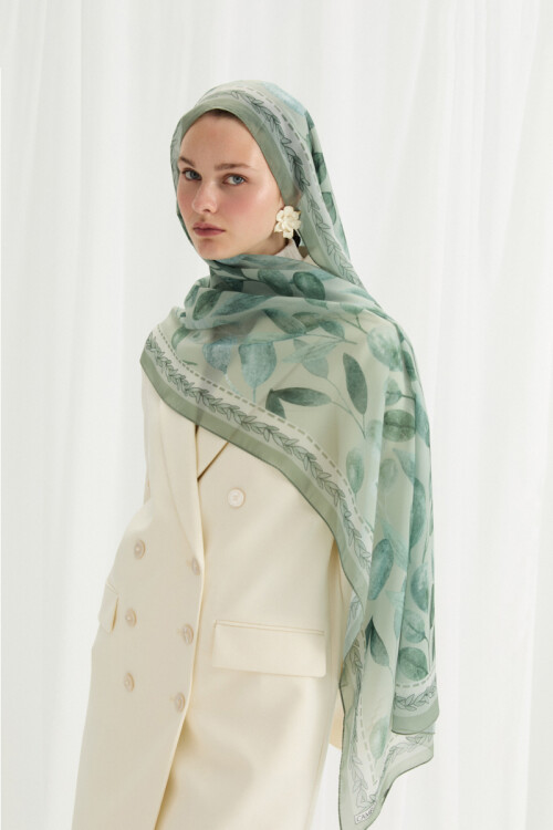 Camellia İpek Krep Şal - Mint 