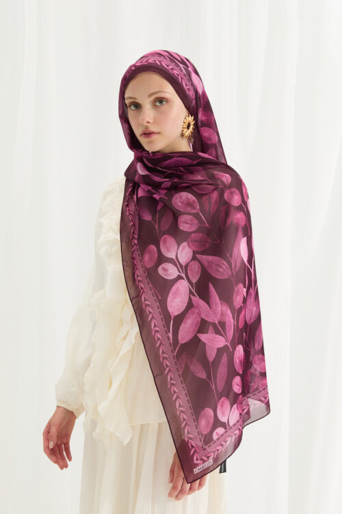 Camellia İpek Krep Şal - Mürdüm 