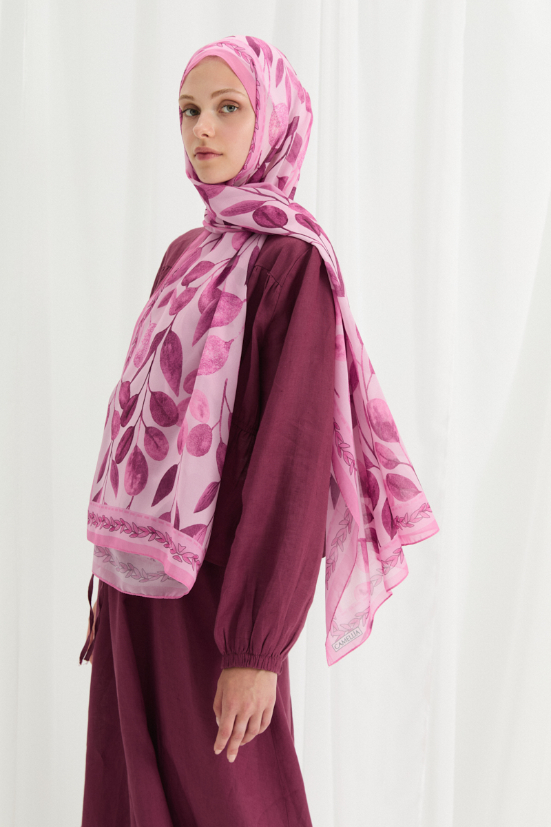 Camellia İpek Krep Şal - Pembe - 2