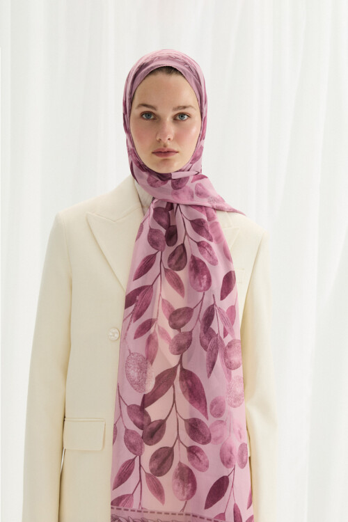 Camellia İpek Krep Şal - Pudra 