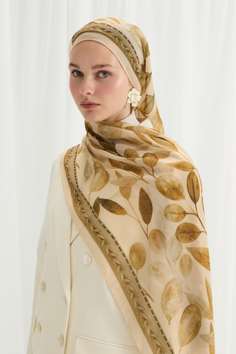 Camellia İpek Krep Şal - Tereyağ Sarısı - 3