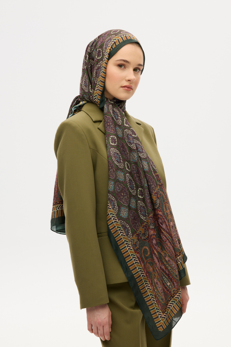 Ethnic Crash Şal - Yosun Yeşili - 1