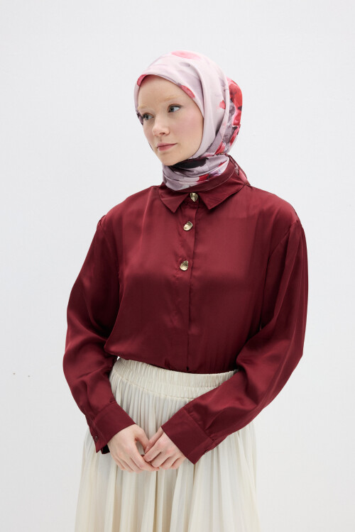 Fiore Desen Soft Eşarp - Bordo 