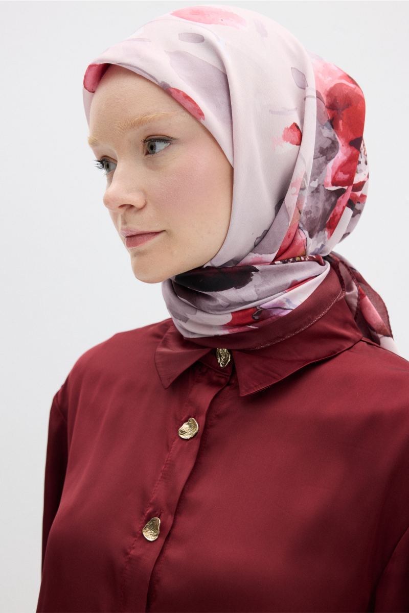 Fiore Desen Soft Eşarp - Bordo - 2