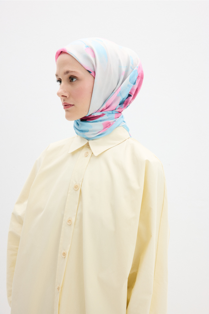 Fiore Desen Soft Eşarp - Canlı Mavi - 2