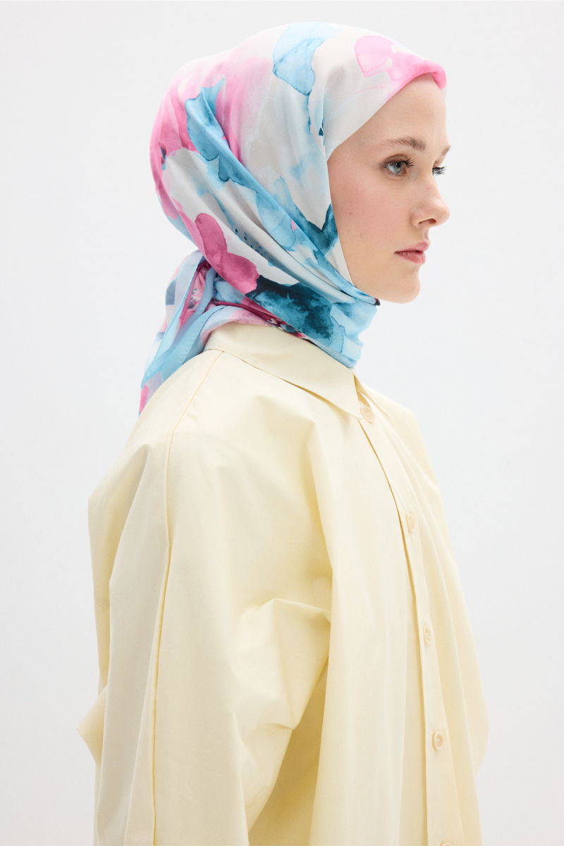 Fiore Desen Soft Eşarp - Canlı Mavi - 3