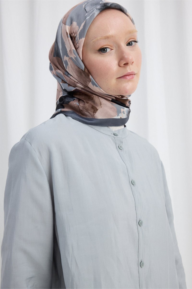 Fiore Desen Soft Eşarp - Gri - 2