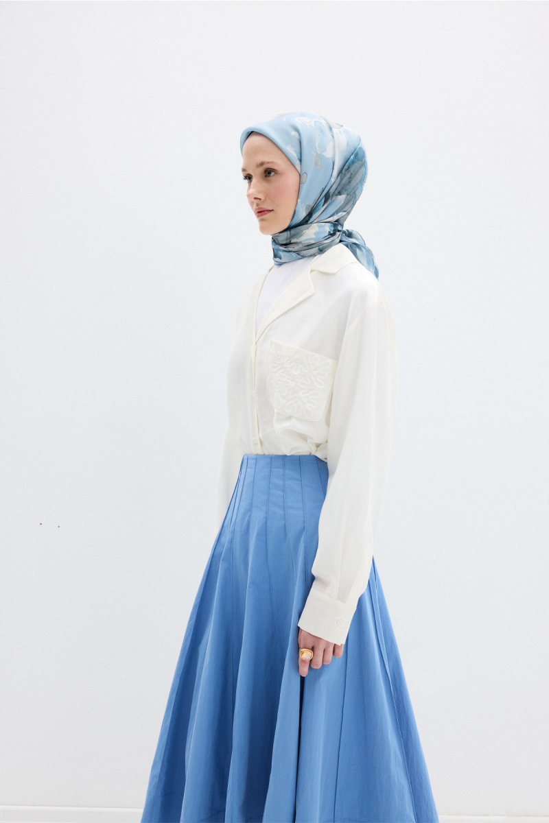 Fiore Desen Soft Eşarp - Mavi - 2