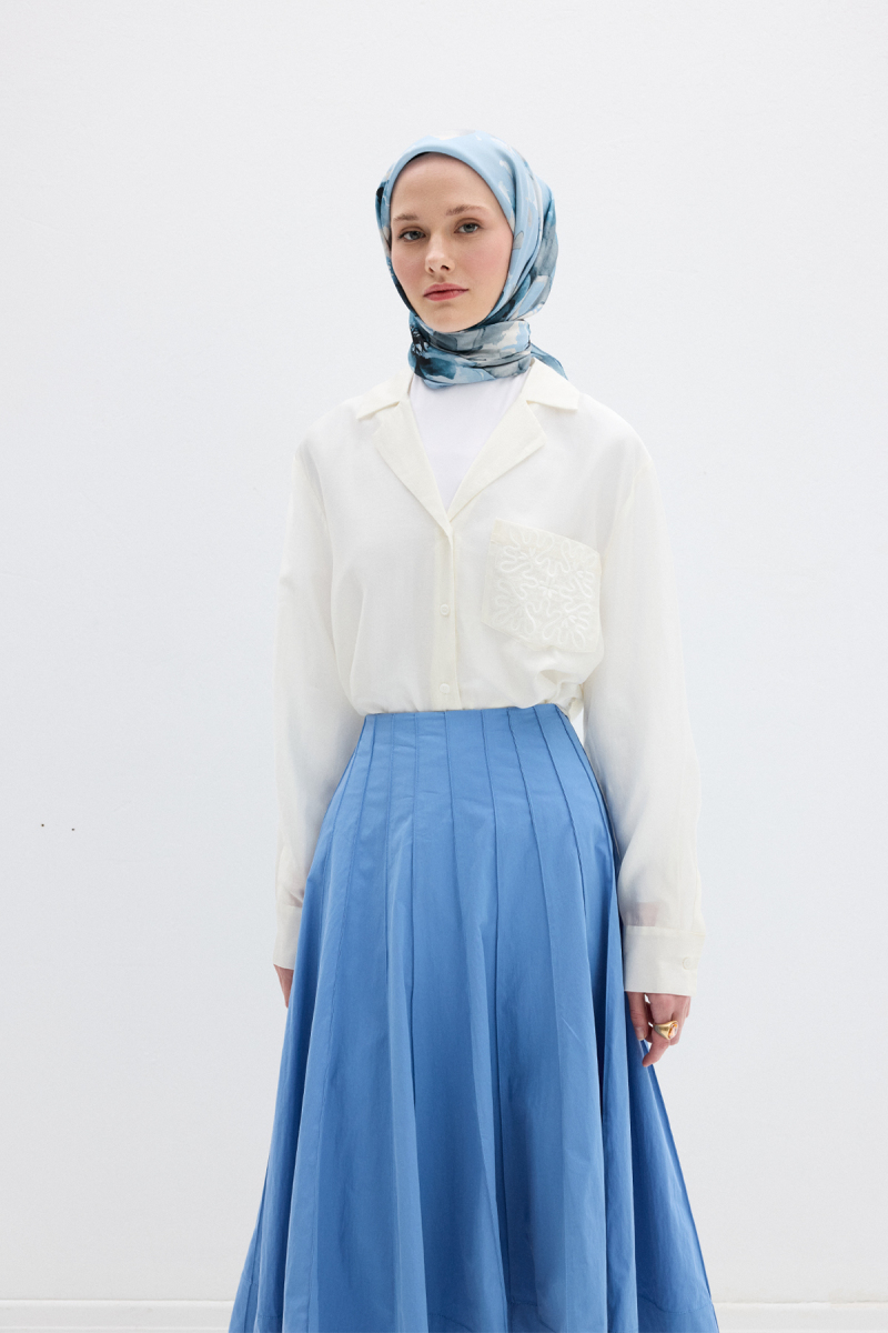Fiore Desen Soft Eşarp - Mavi - 1