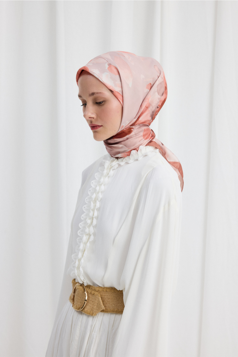 Fiore Desen Soft Eşarp - Pudra - 2