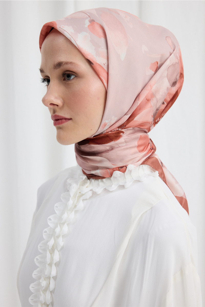 Fiore Desen Soft Eşarp - Pudra - 4
