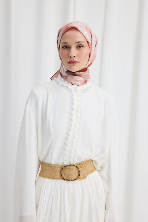 Fiore Desen Soft Eşarp - Pudra 