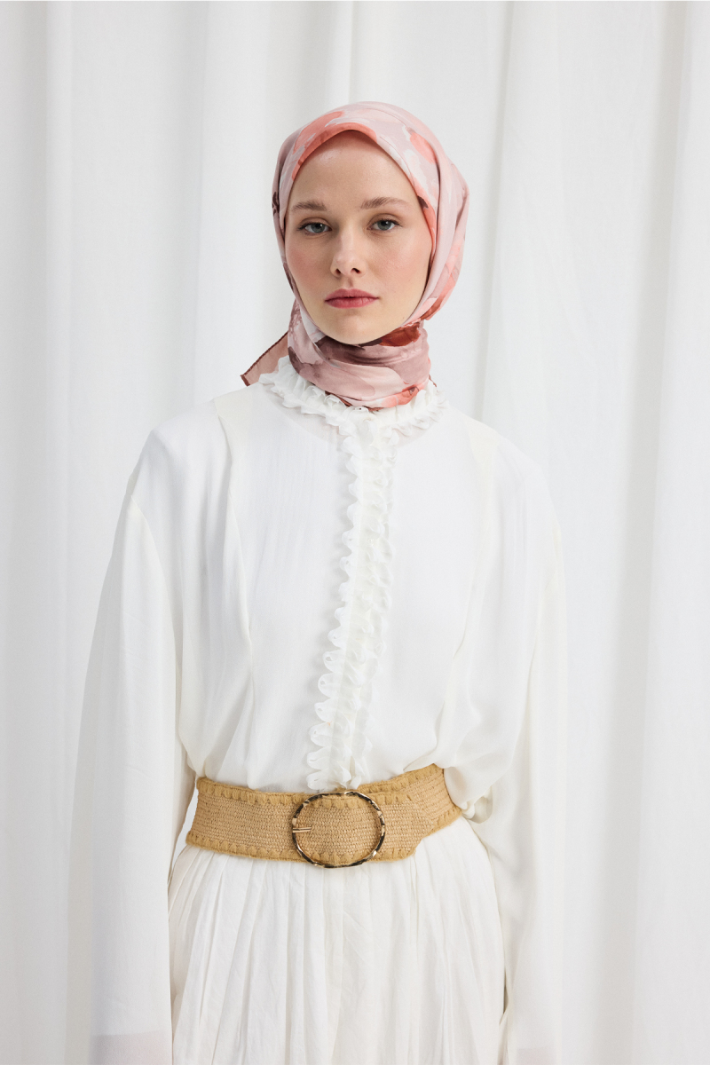 Fiore Desen Soft Eşarp - Pudra - 1