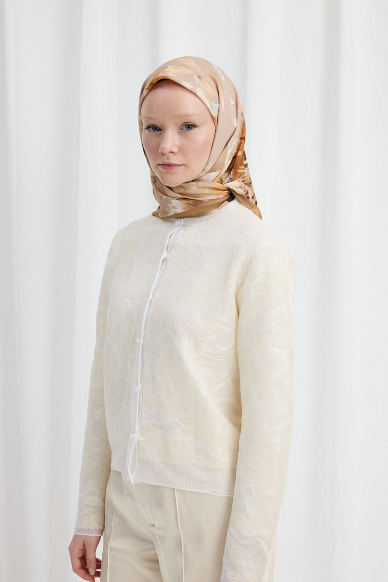 Fiore Desen Soft Eşarp - Bej - 1