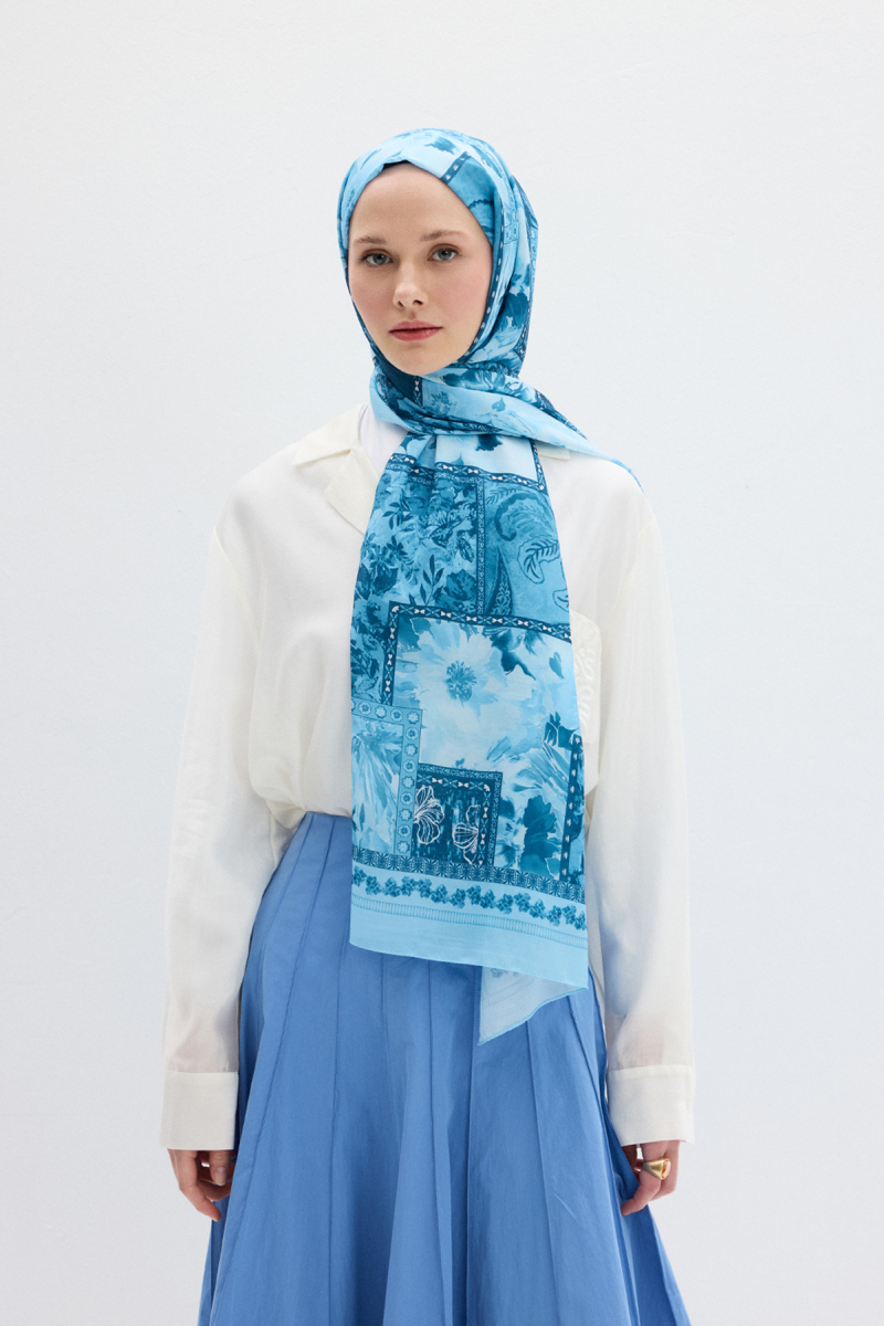 Harmony Desen Soft Şal - Mavi - 1