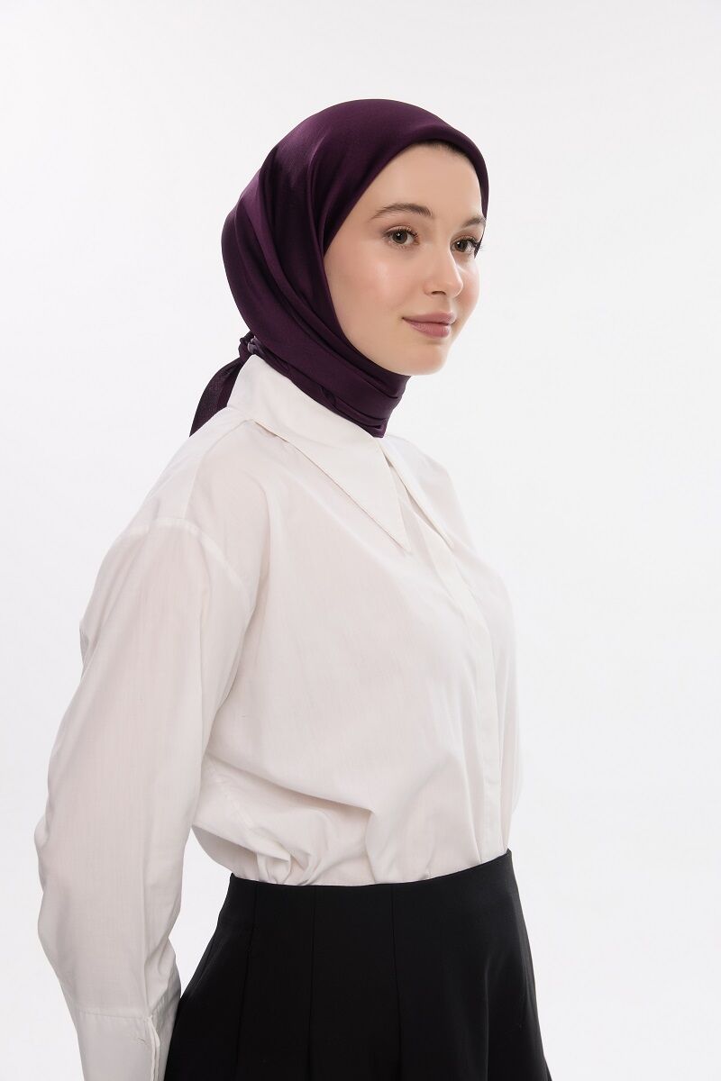 İdol Saten Janjan Eşarp - Mürdüm - 2