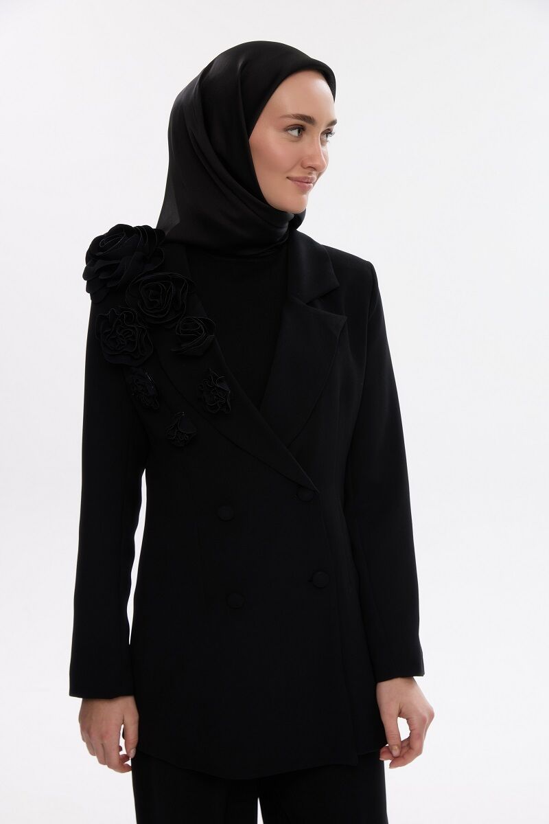 İdol Saten Janjan Eşarp - Siyah - 3