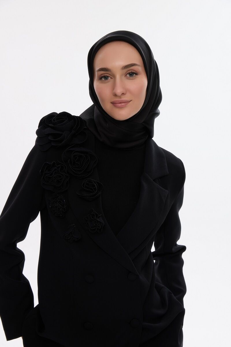 İdol Saten Janjan Eşarp - Siyah - 4