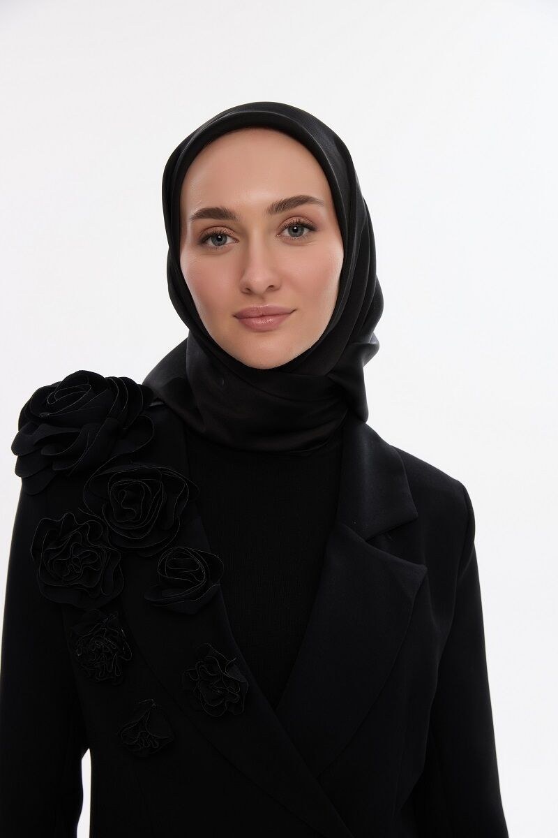 İdol Saten Janjan Eşarp - Siyah - 2