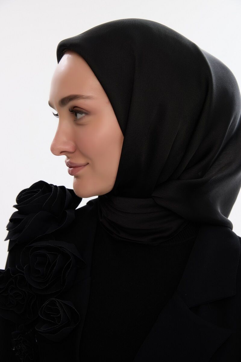 İdol Saten Janjan Eşarp - Siyah - 1