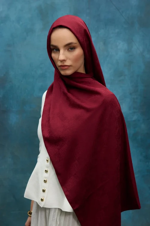 İpeksi Jakar Etnik Desen Şal - Bordo 