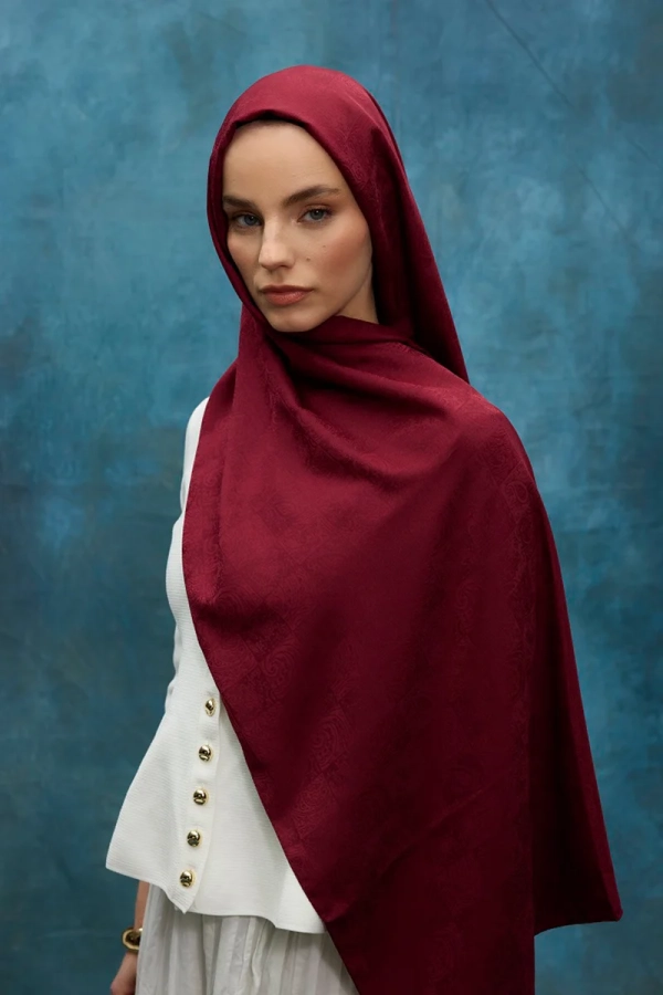 İpeksi Jakar Etnik Desen Şal - Bordo - 1
