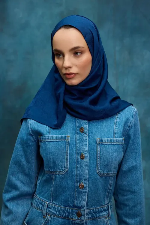 İpeksi Jakar Etnik Desen Şal - Lacivert 