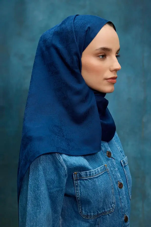İpeksi Jakar Etnik Desen Şal - Lacivert - 2