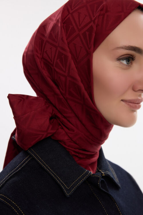 İpeksi Jakar V Desen Şal - Bordo 