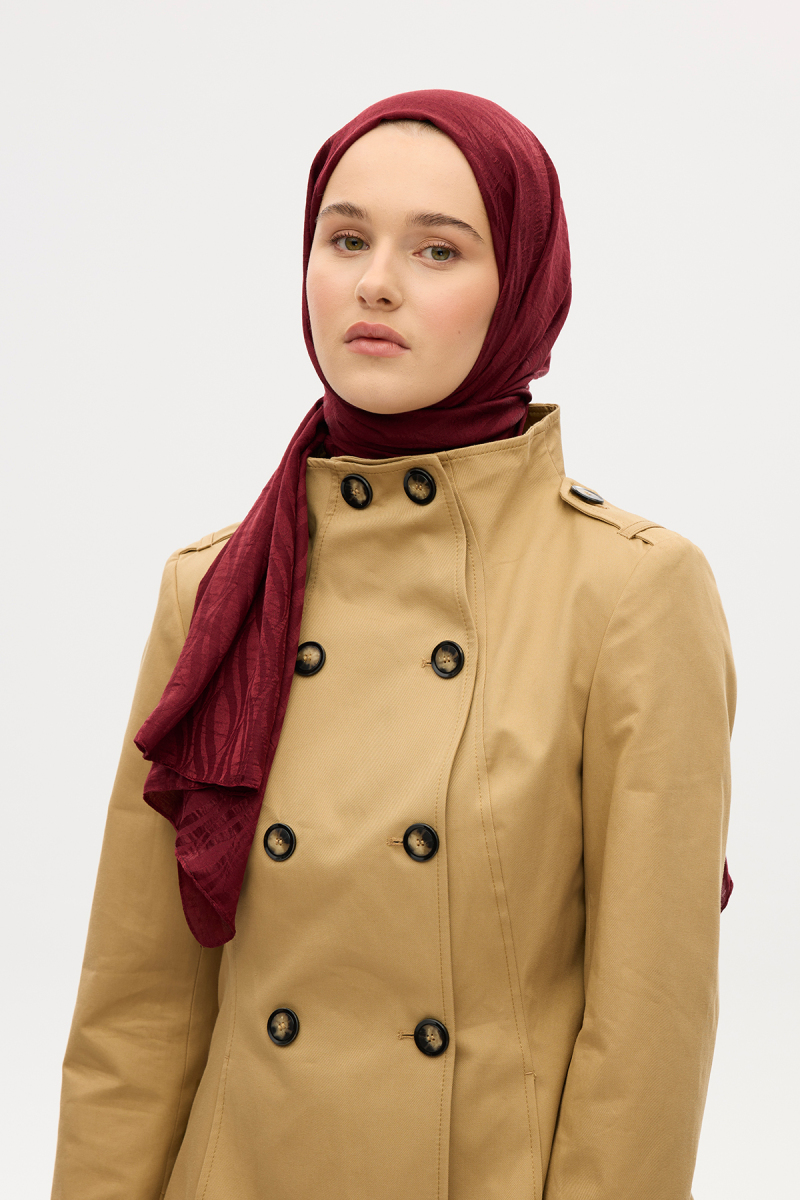 İtalyan Jakar Şal Dalga Desen - Bordo - 1