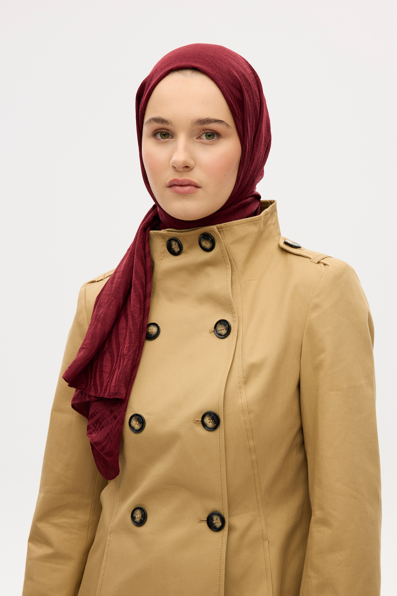İtalyan Jakar Şal Dalga Desen - Bordo - 2