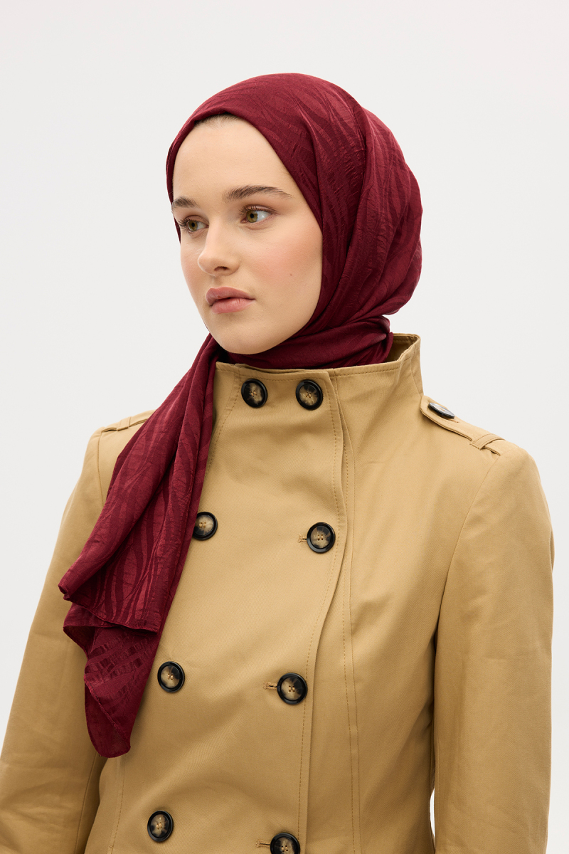 İtalyan Jakar Şal Dalga Desen - Bordo - 3