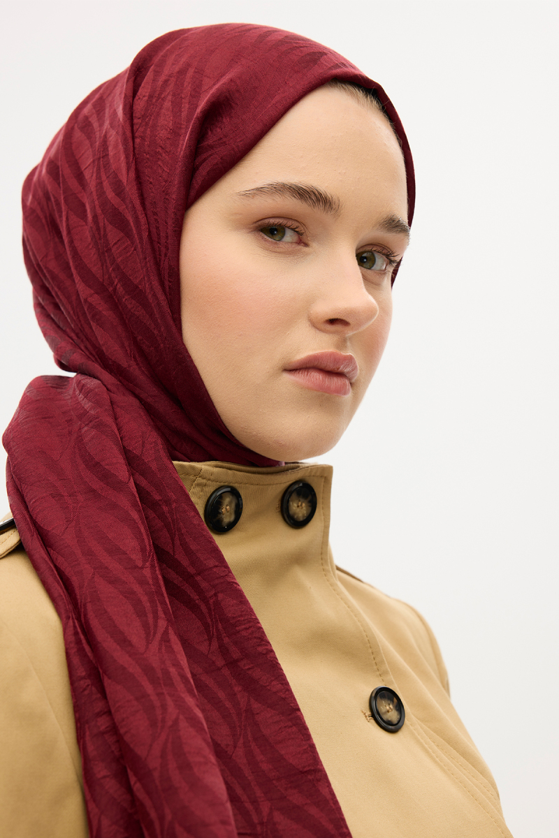 İtalyan Jakar Şal Dalga Desen - Bordo - 4