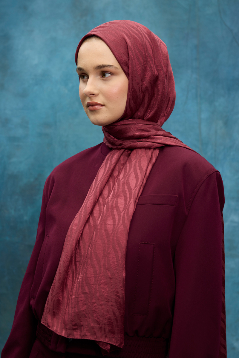 İtalyan Jakar Şal Dalga Desen - Cherry - 2