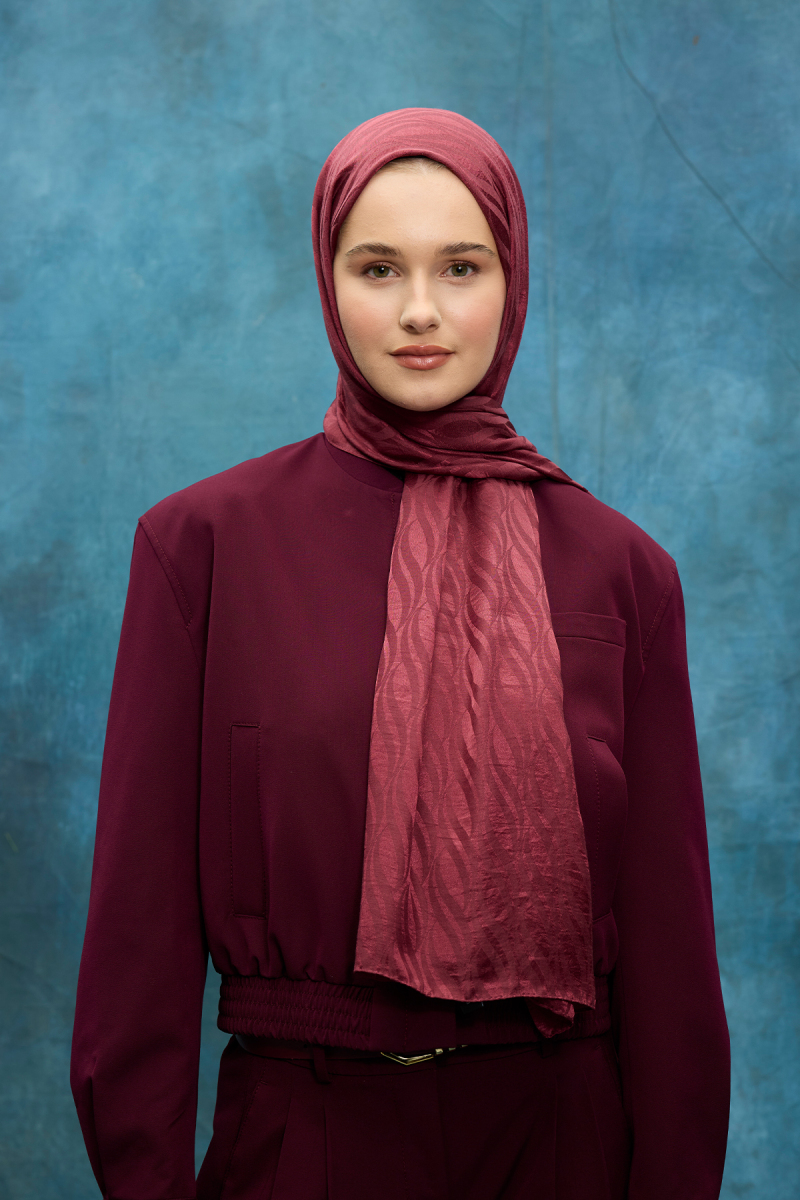 İtalyan Jakar Şal Dalga Desen - Cherry - 1