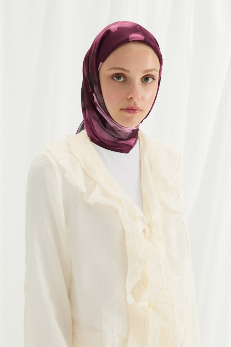 Lotus Desen Soft Eşarp -Açık Mürdüm - 2