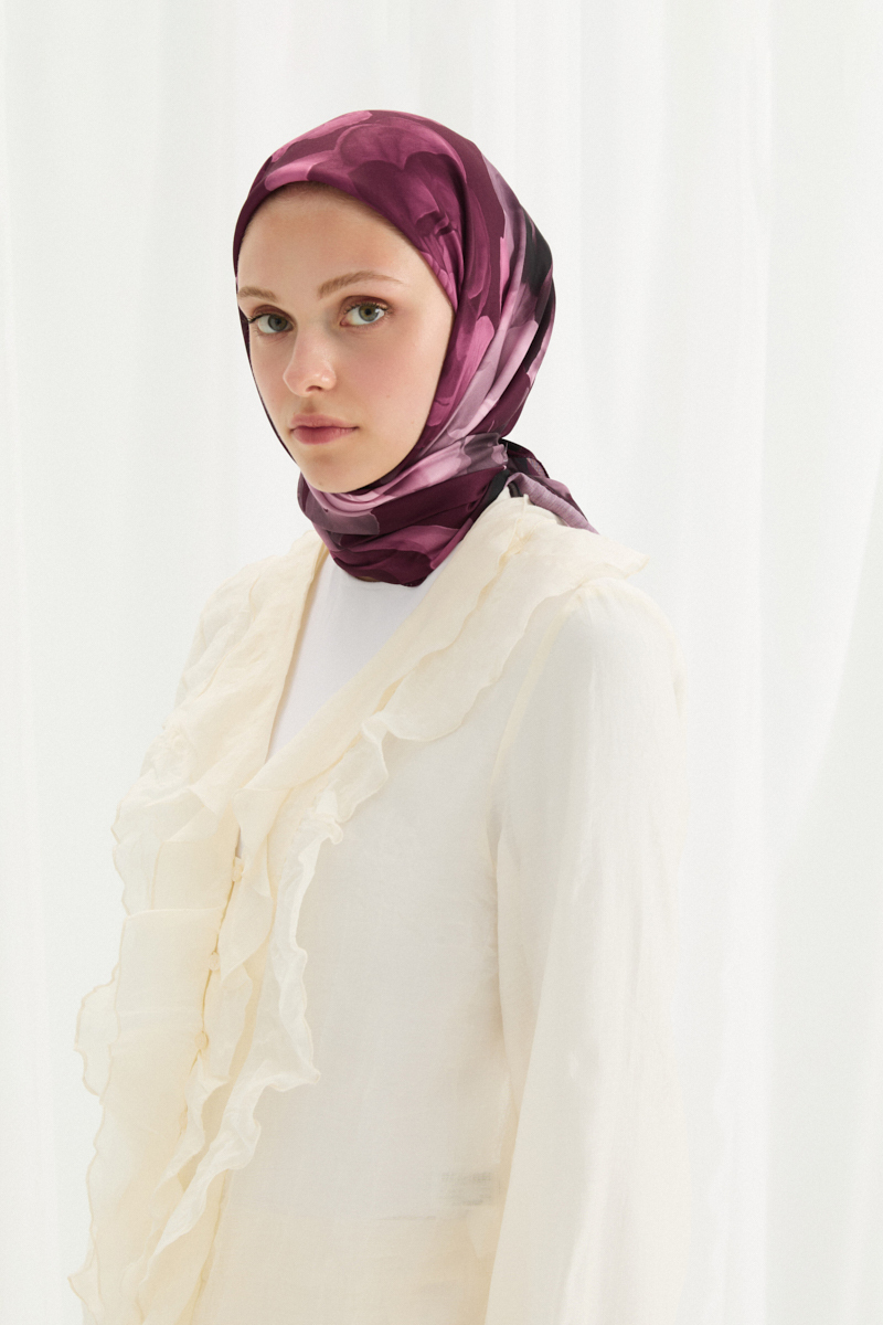 Lotus Desen Soft Eşarp -Açık Mürdüm - 1