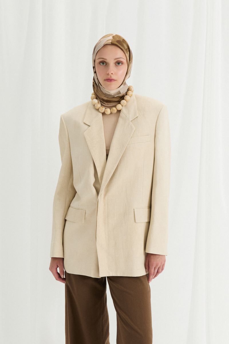 Lotus Desen Soft Eşarp - Bej - 1