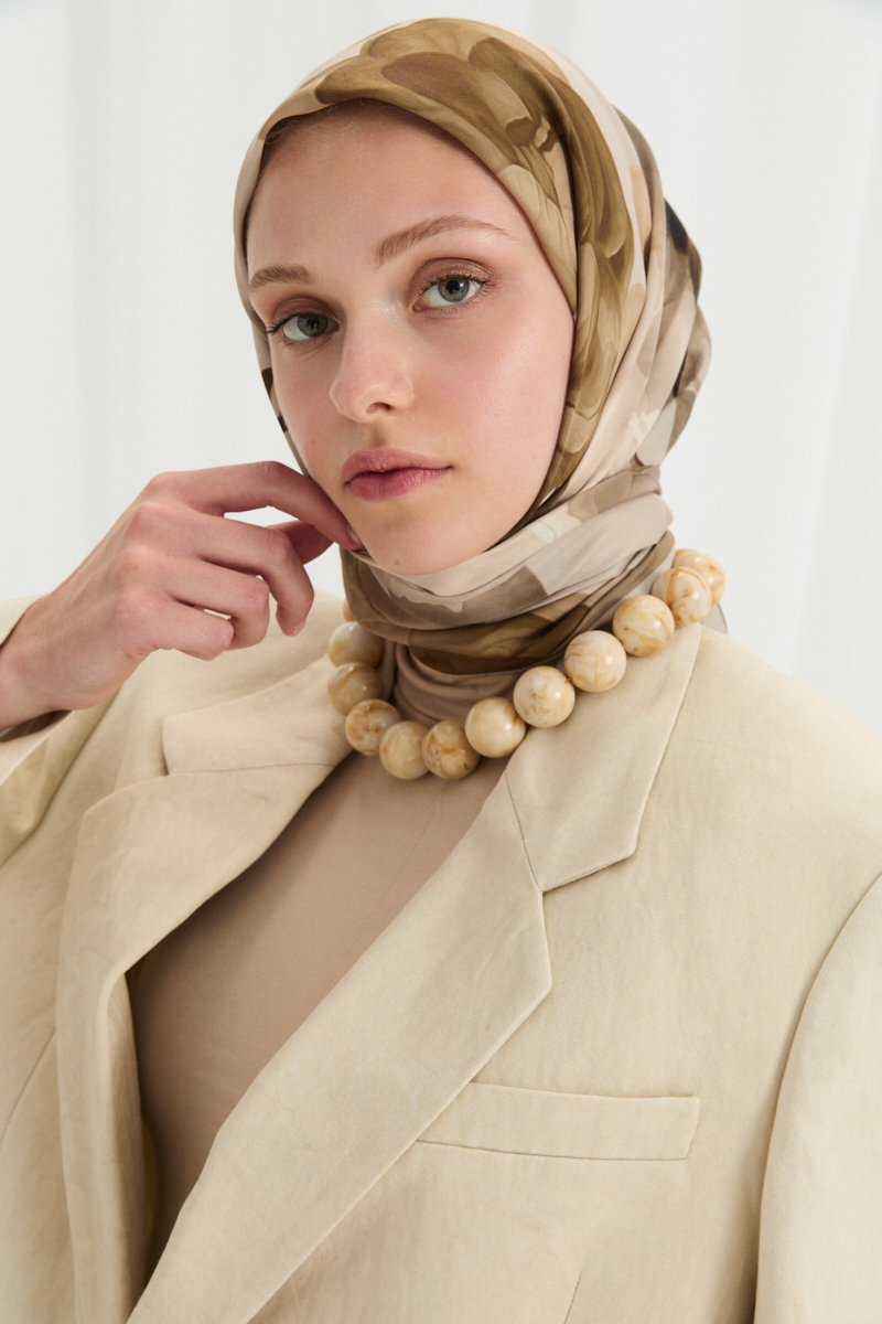 Lotus Desen Soft Eşarp - Bej - 4