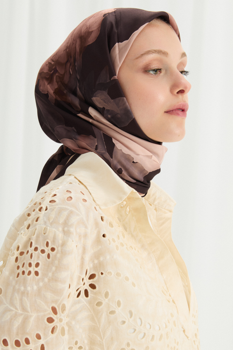 Lotus Desen Soft Eşarp - Koyu Kahve - 2