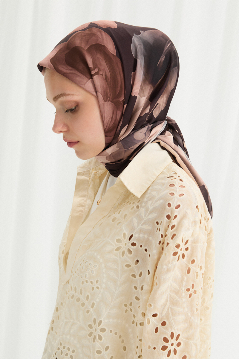 Lotus Desen Soft Eşarp - Koyu Kahve - 3